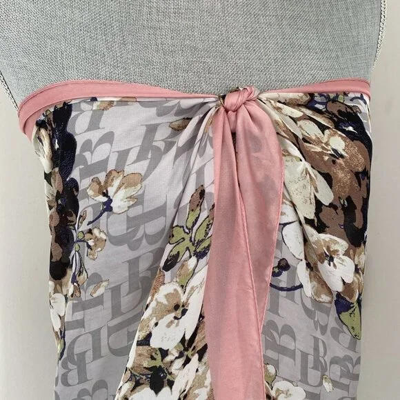 Dana Buchman Floral Monogram Pink & Gray Wrap 42” Versatile Feminine Summer NWOT